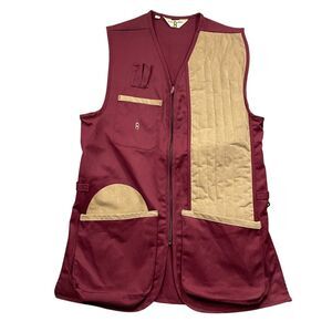 Bob Allen Medium Red Tan Hunting Vest Polyester Cotton Sleeveless Pockets